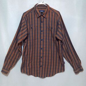 Men's Orange and Blue Plaid Shirt by PATAGONIA